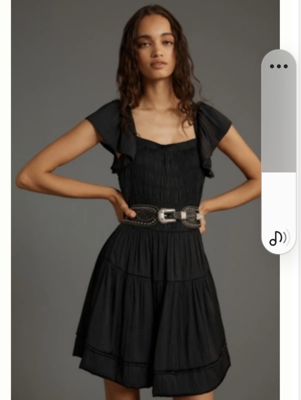 NWT Anthropologie Black Flutter Sleeve Square Neck Mini Dress Size M